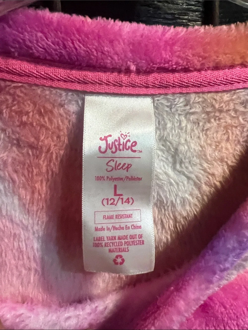 Justice Plush Tie-Dye Pullover in Pink, Purple, Orange sleep size 12